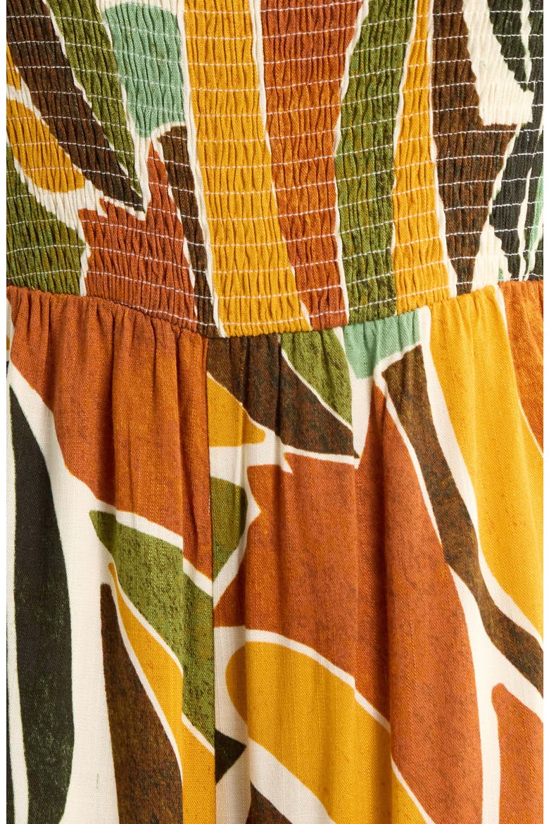 Reina Print Smocked Strapless Jumpsuit, Alternate, color, BROWN-ORANGE
