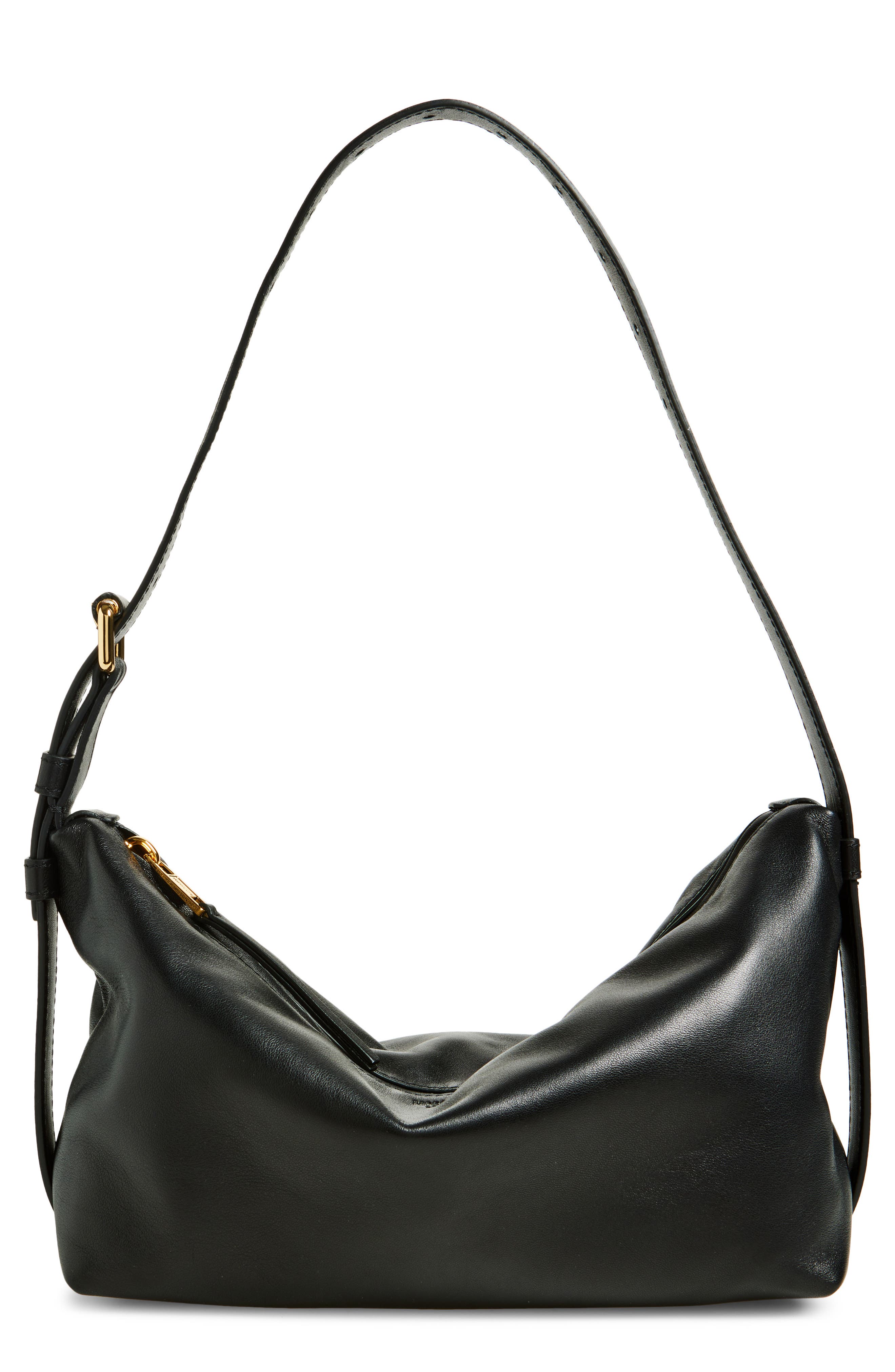 Moschino Tie Me Leather Shoulder Bag, Main, color, Black