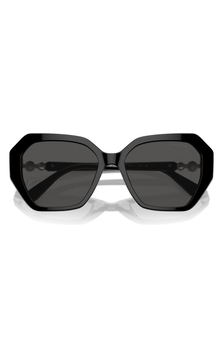 Swarovski 56mm Photochromic Irregular Sunglasses, Alternate, color, Black