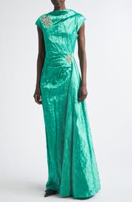 Erdem Embellished Asymmetric Crushed Satin Gown