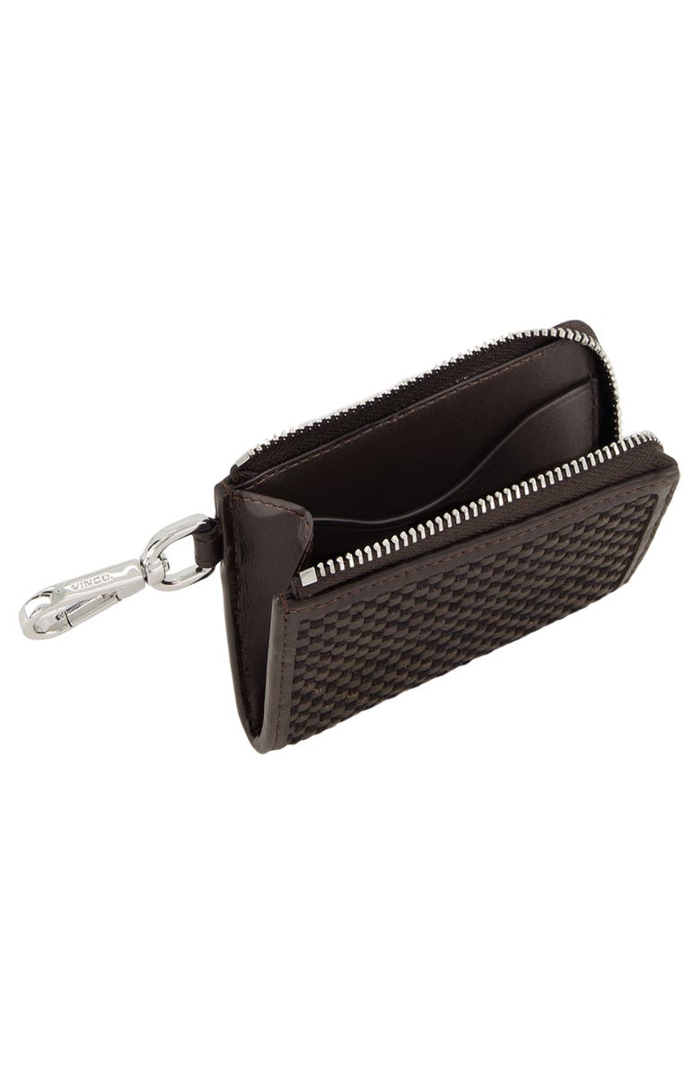 Vince Woven Zip Card Case, Alternate, color, Cacao/ Black