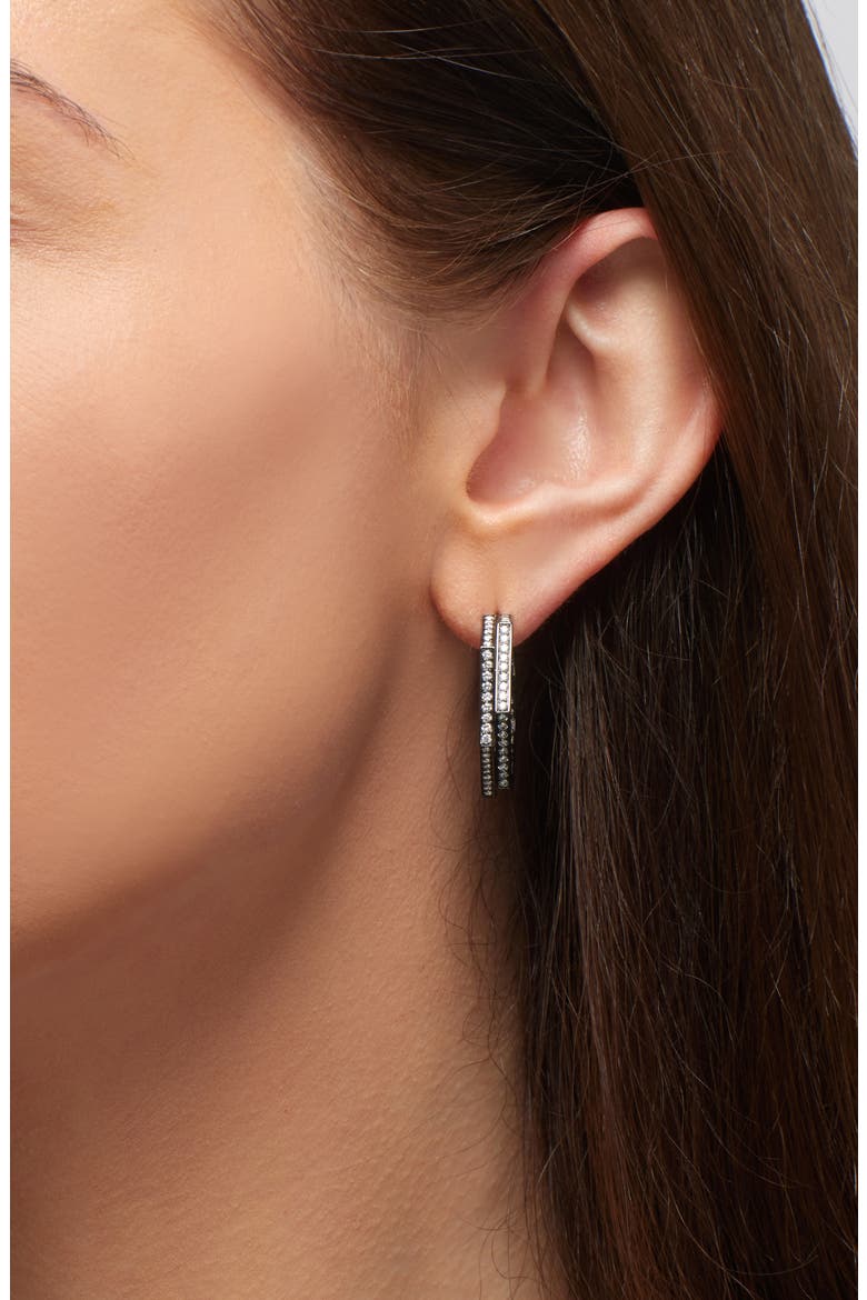 Antifer 2-Row Diamond Pavé Huggie Hoop Earring, Alternate, color, BLACK GOLD