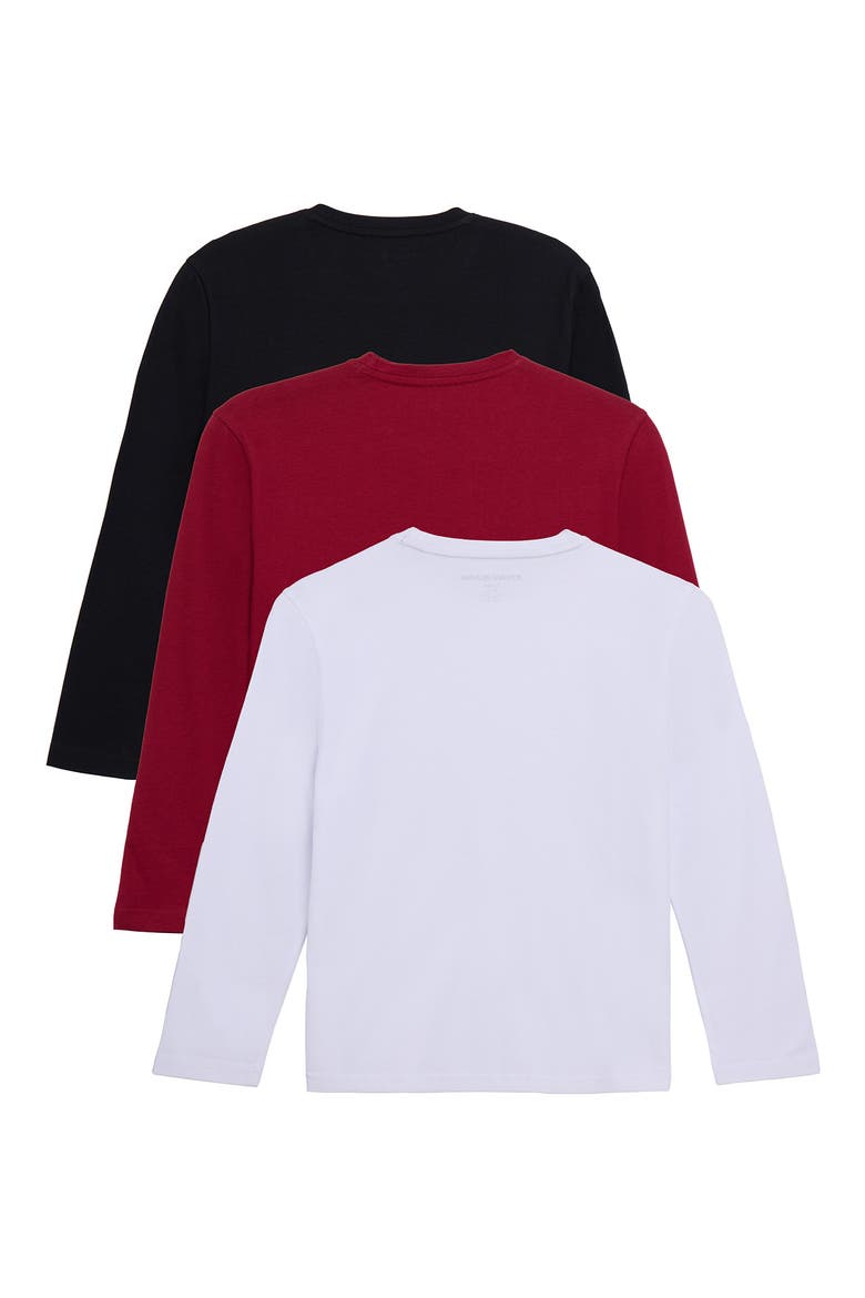 Kids' 3-Pack Long Sleeve Cotton T-Shirts, Alternate, color, BLACK/ RED/ WHITE