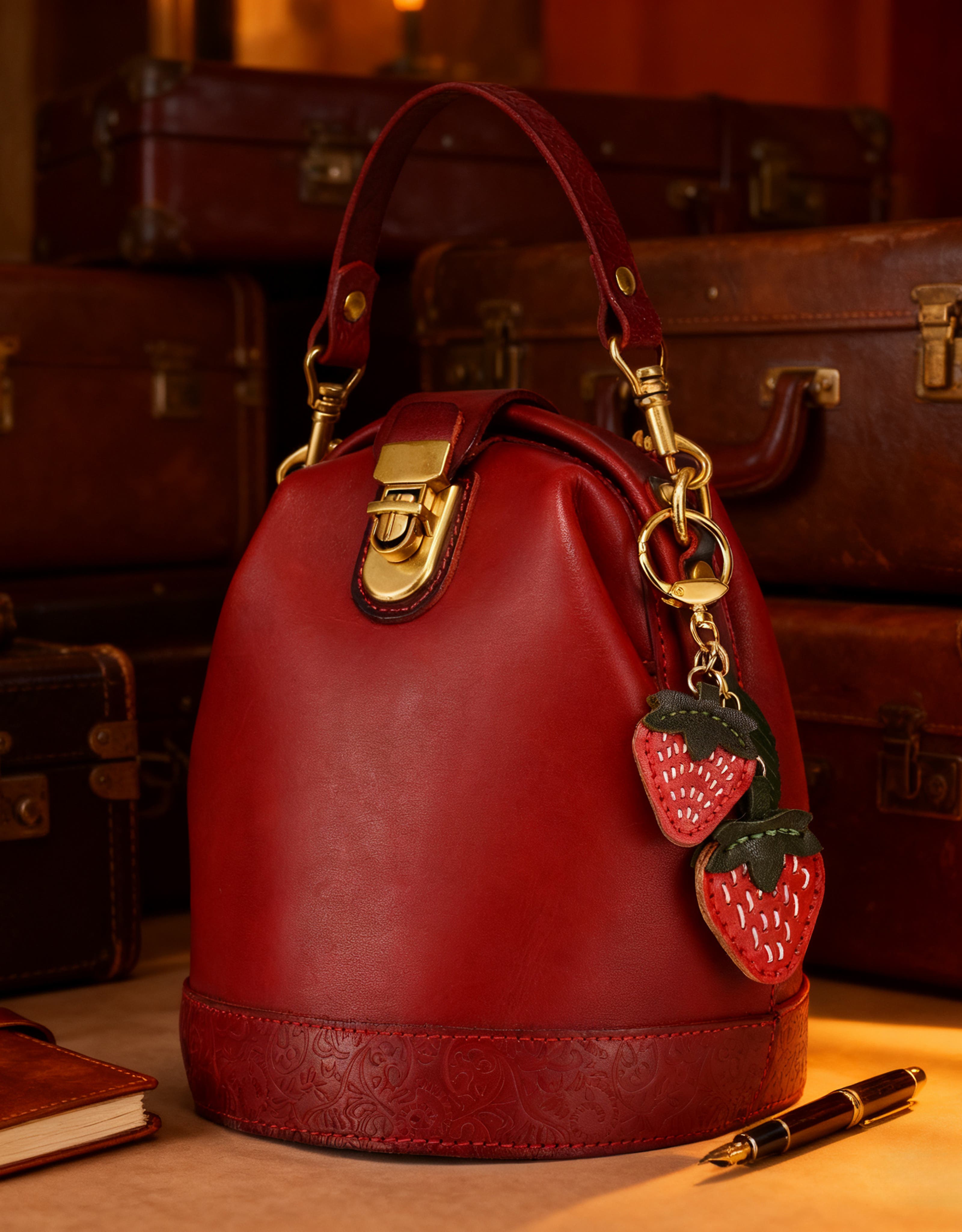 OLD TREND Strawberry Genuine Leather Keychain Charm, Alternate, color, Ruby