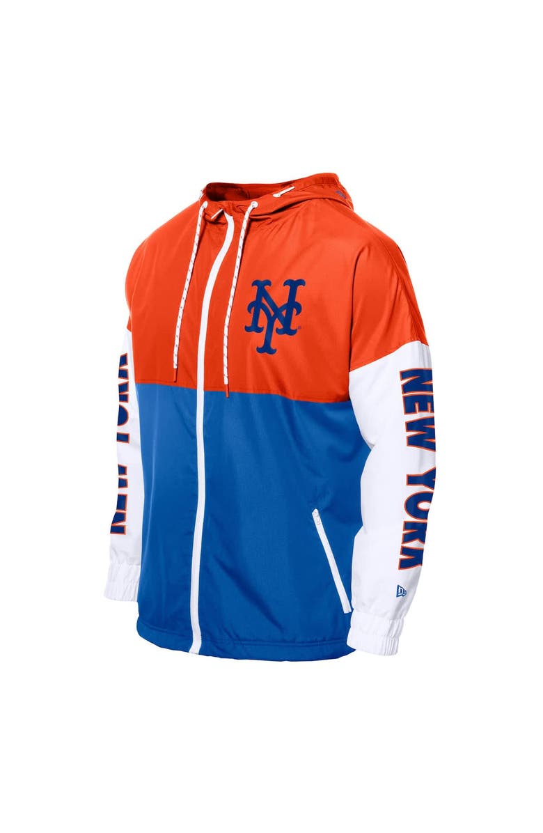 New Era Men's New Era Royal/Orange New York Mets Color Block Full-Zip Hoodie Windbreaker, Alternate, color,