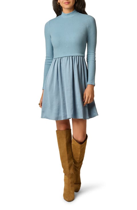Mixed Media Long Sleeve Minidress