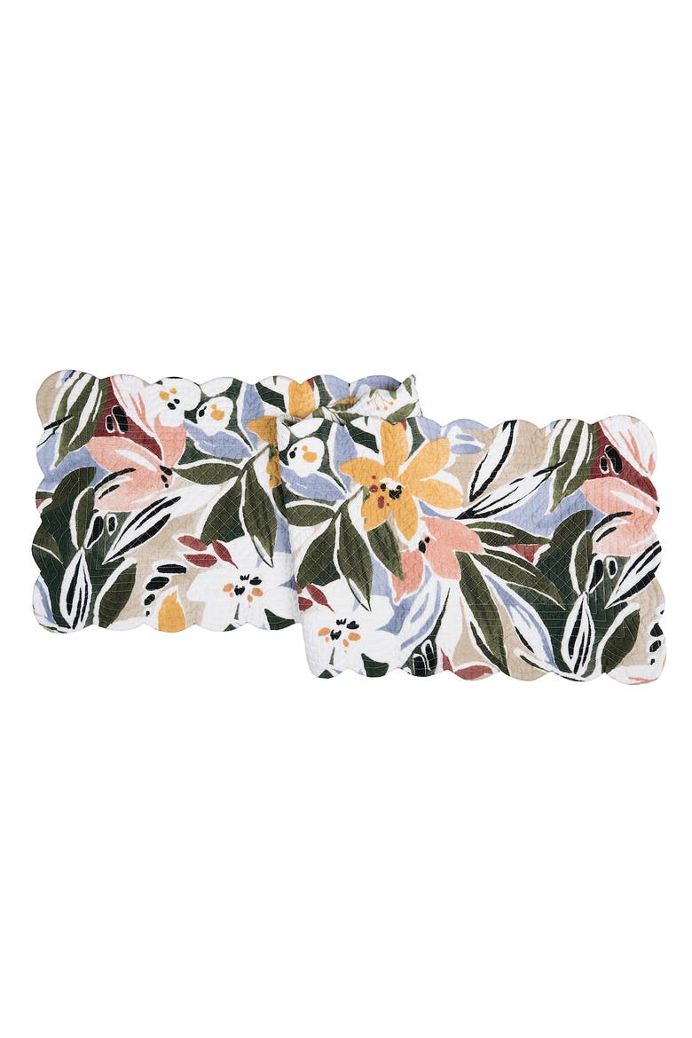 Joelle Cotton Table Runner 14" x 51" - Vibrant Floral & Palm Leaf, Main, color, Green