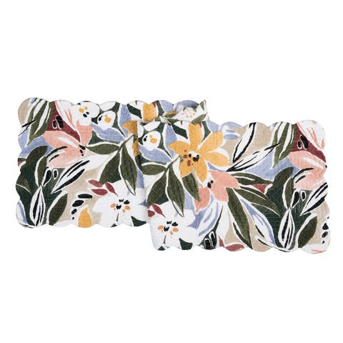 Joelle Cotton Table Runner 14" x 51" - Vibrant Floral 
Palm Leaf