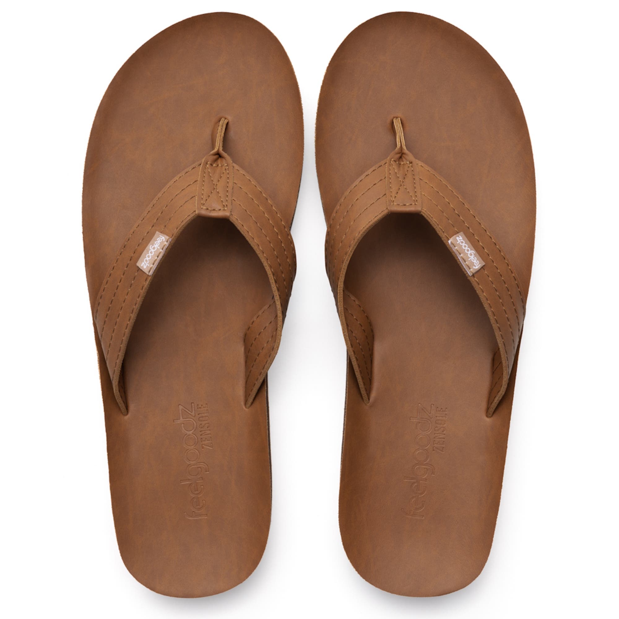 Feelgoodz Mens Zensole Kinderz Faux Leather Flip Flop Thong Sandals, Alternate, color, Poplar