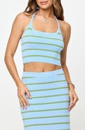 LSPACE Positano Stripe Halter Rib Crop Cover-Up Top