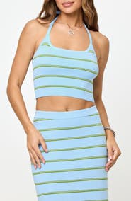 LSPACE Positano Stripe Halter Rib Crop Cover-Up Top