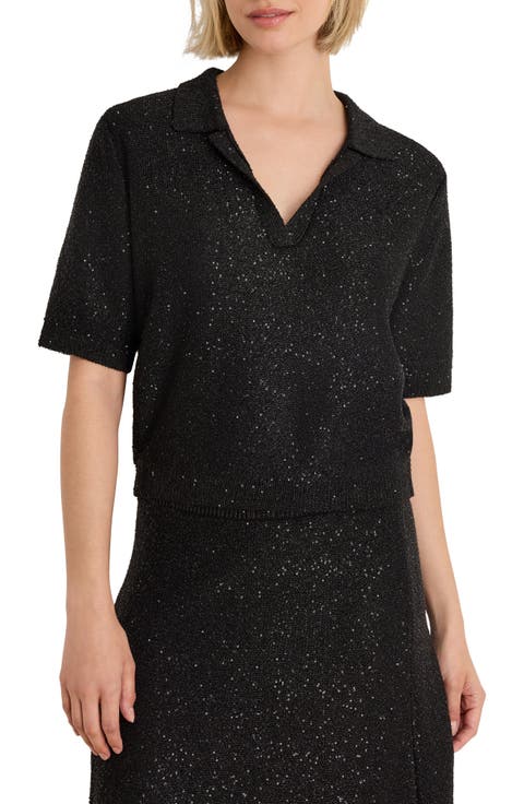 Anytime Sequin Polo Sweater