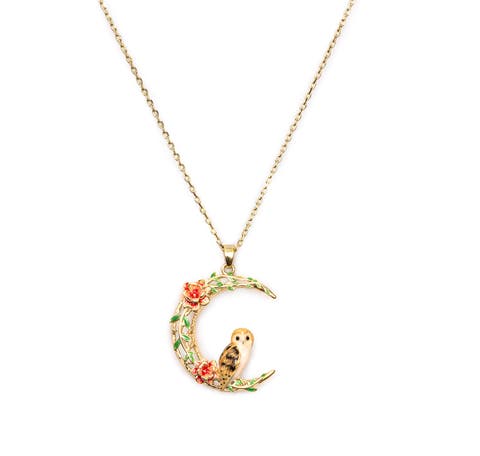 Owl in a Moon Pendant