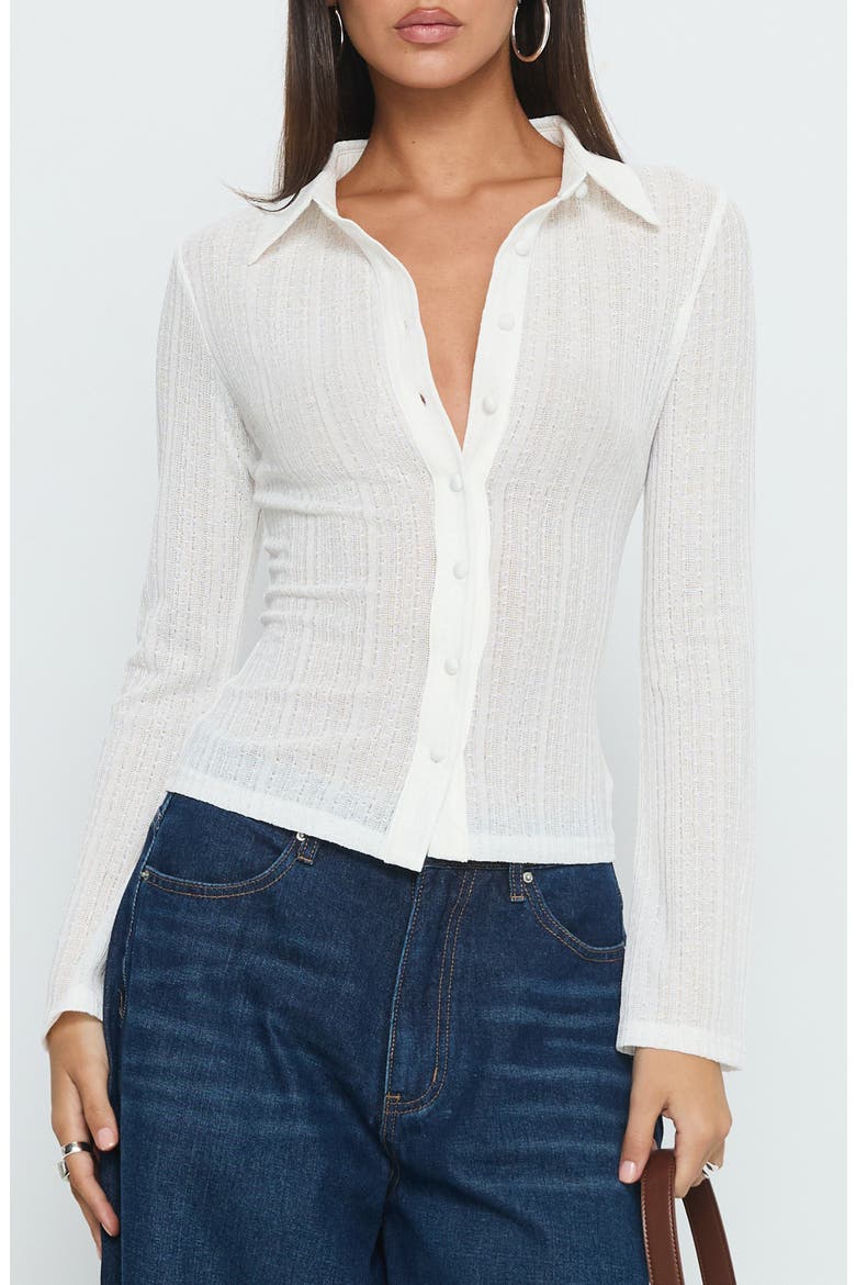 When You Sleep Textured Knit Button-Up Shirt, Main, color, WHITE