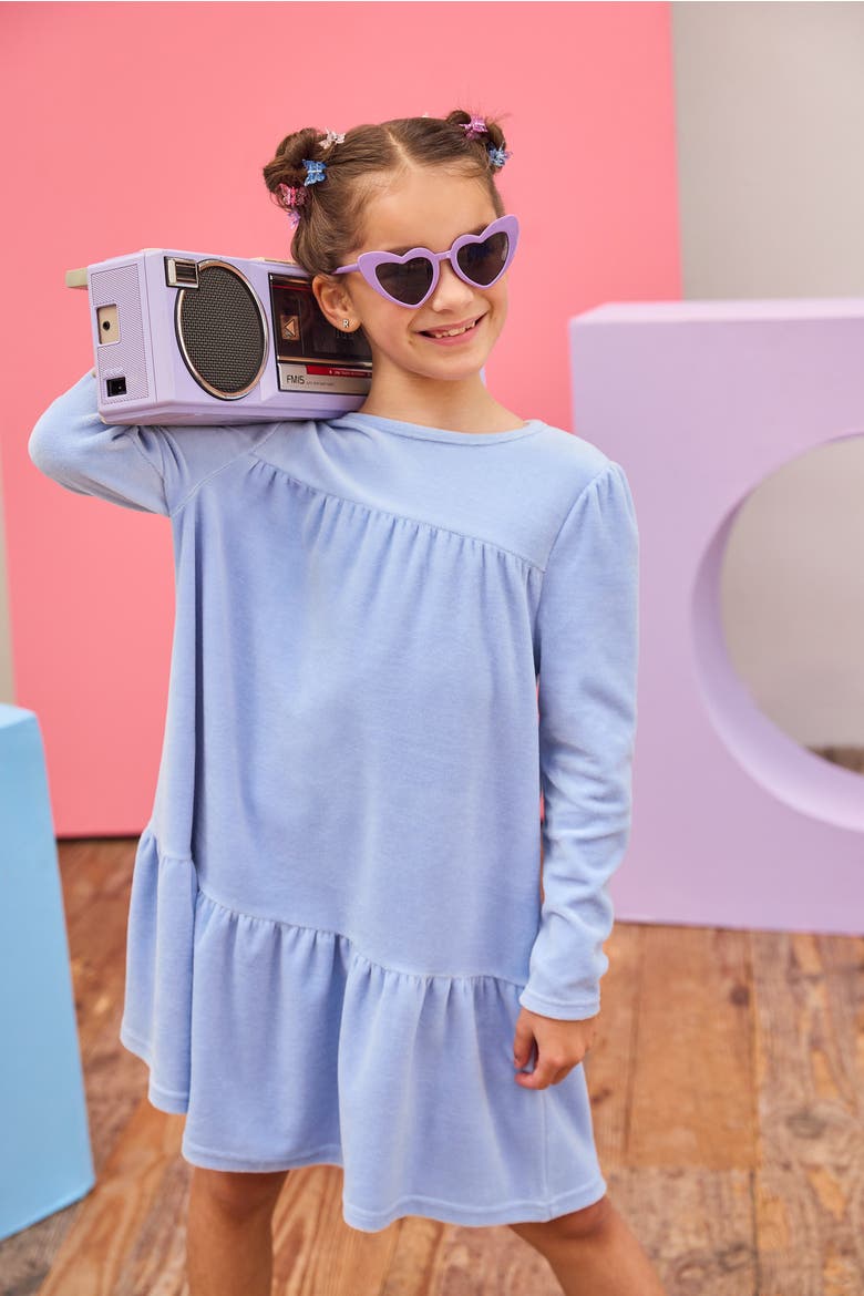 Kids' Velour Lisle Dress, Alternate, color, Periwinkle Velour
