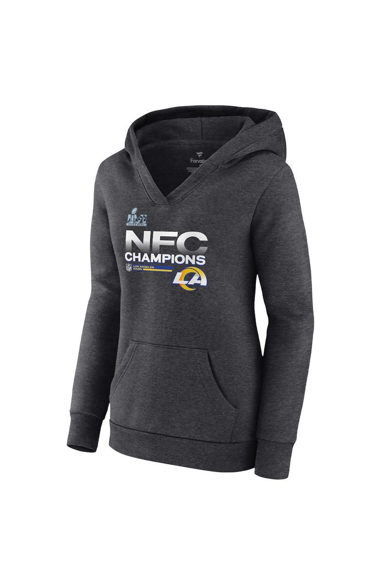 FANATICS Women's Fanatics Branded Heathered Charcoal Los Angeles Rams 2021 NFC Champions Locker Room Trophy Collection V-Neck Pullover Hoodie, Alternate, color, 