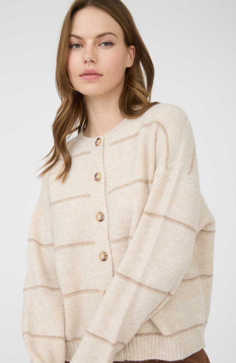 Blu Pepper Stripe Crewneck Cardigan, Alternate, color, Oatmeal