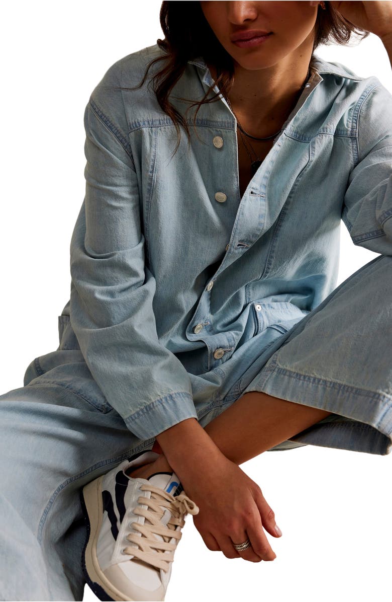 Free People Margarita Long Sleeve Denim Jumpsuit, Alternate, color, 