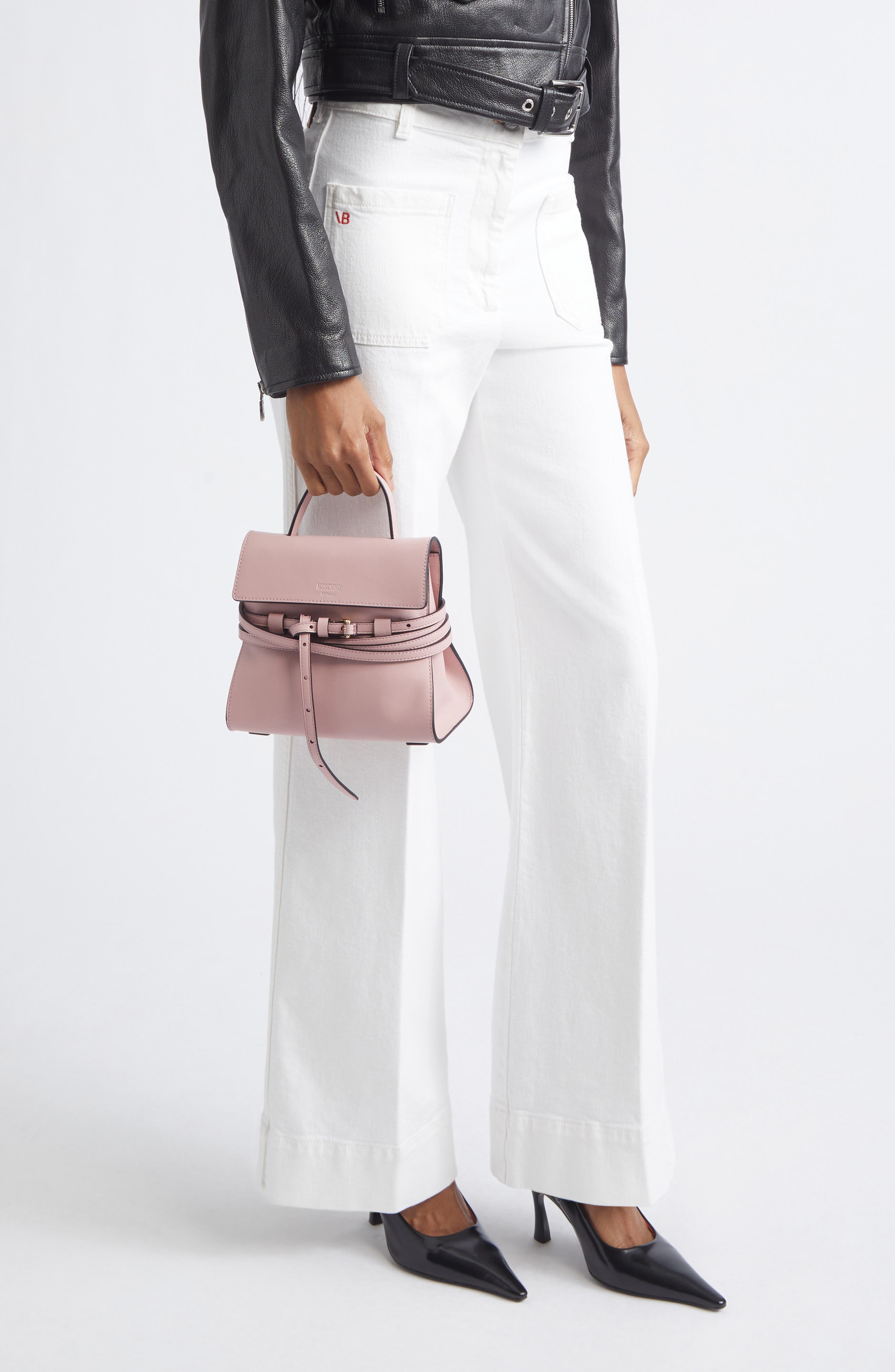 Small Tie Me Leather Top Handle Bag, Alternate, color, PINK