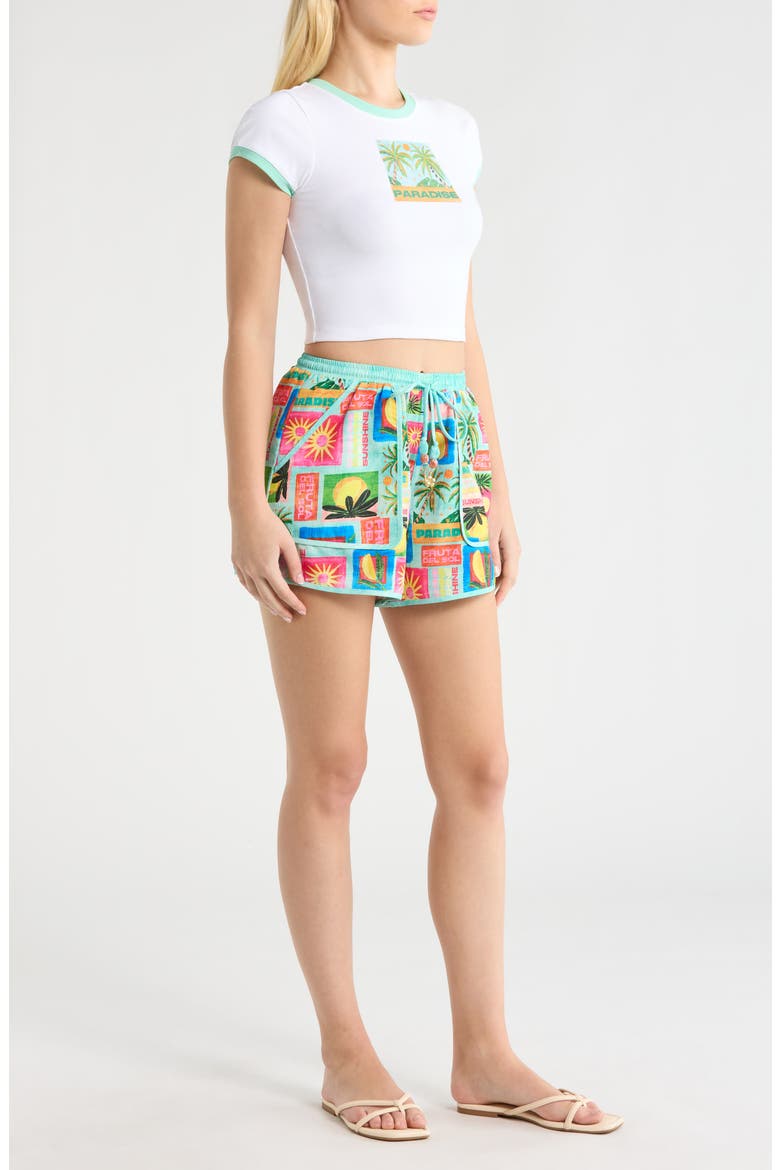 Essentials Print Cover-Up Shorts, Alternate, color, OCEAN HONEY