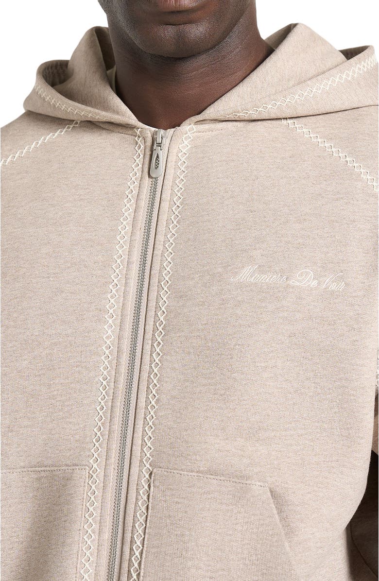 Manière De Voir Ollie Unisex Whipstitch Raglan Effect Zip Hoodie, Alternate, color, Taupe