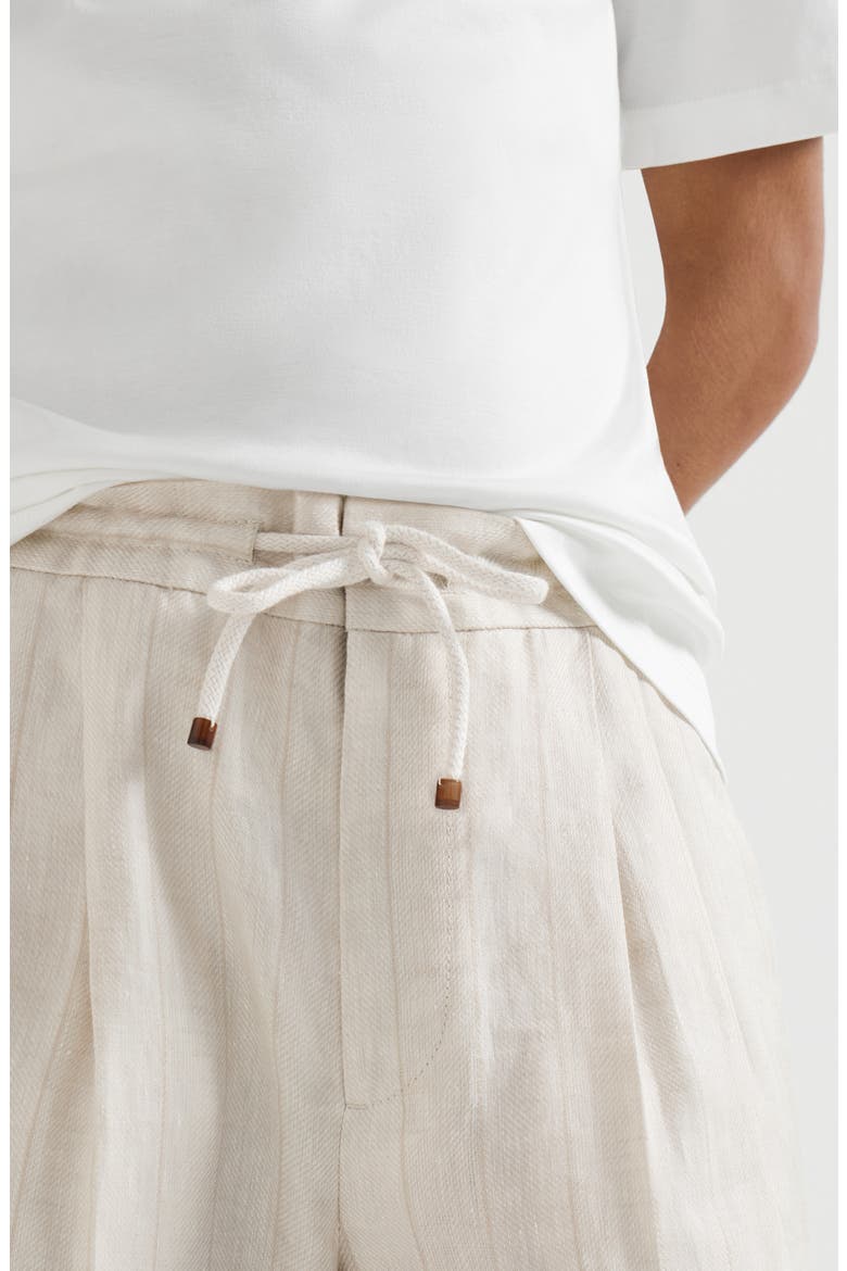 Linen chalk stripe chevron trousers with drawstring and double pleats, Alternate, color, Shell