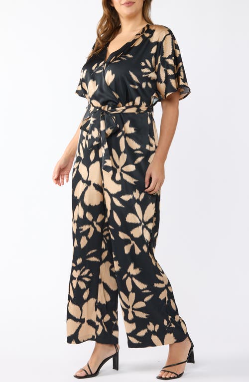 Estelle Noosa Floral Short Sleeve Jumpsuit In Print/black