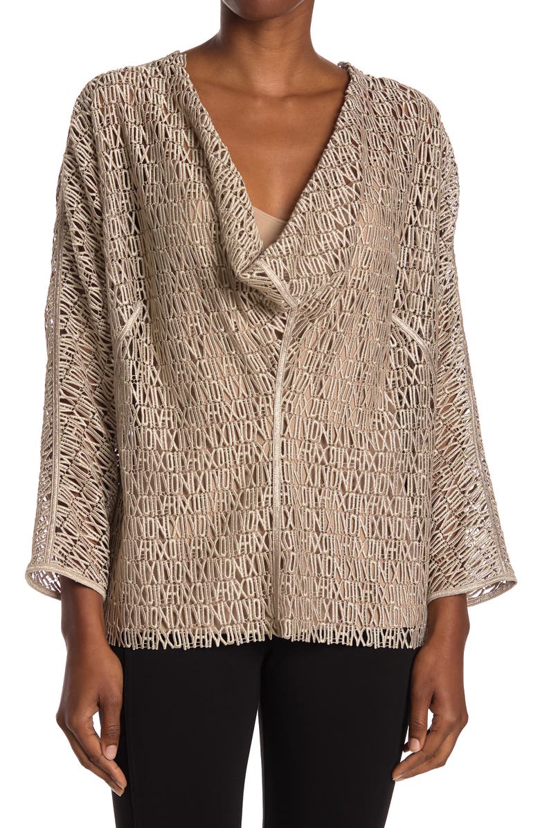 Akris Roman Numeral Cowl Neck Blouse, Main, color, Canvas