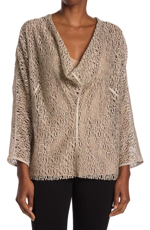 Roman Numeral Cowl Neck Blouse