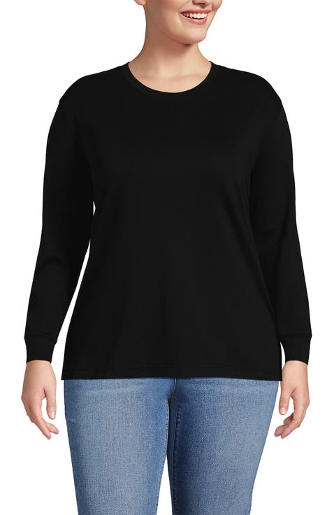 Plus Size Cotton Relaxed Long Sleeve Crew Neck