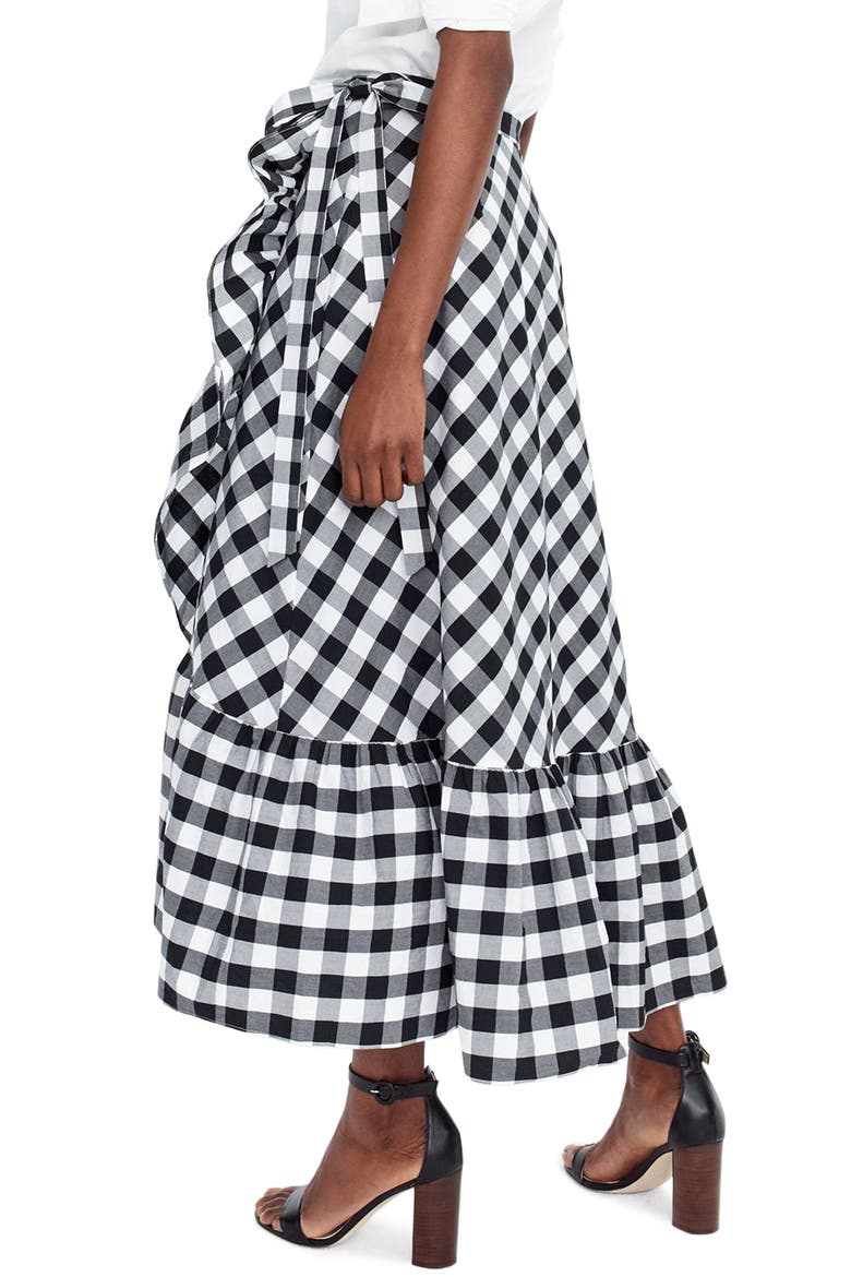 Gingham Ruffle Wrap Skirt, Alternate, color, BLACK