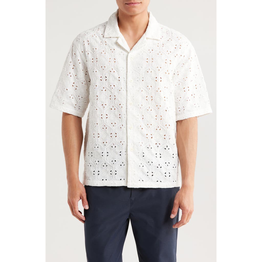 Truth Embroidered Eyelet Openwork Camp Shirt