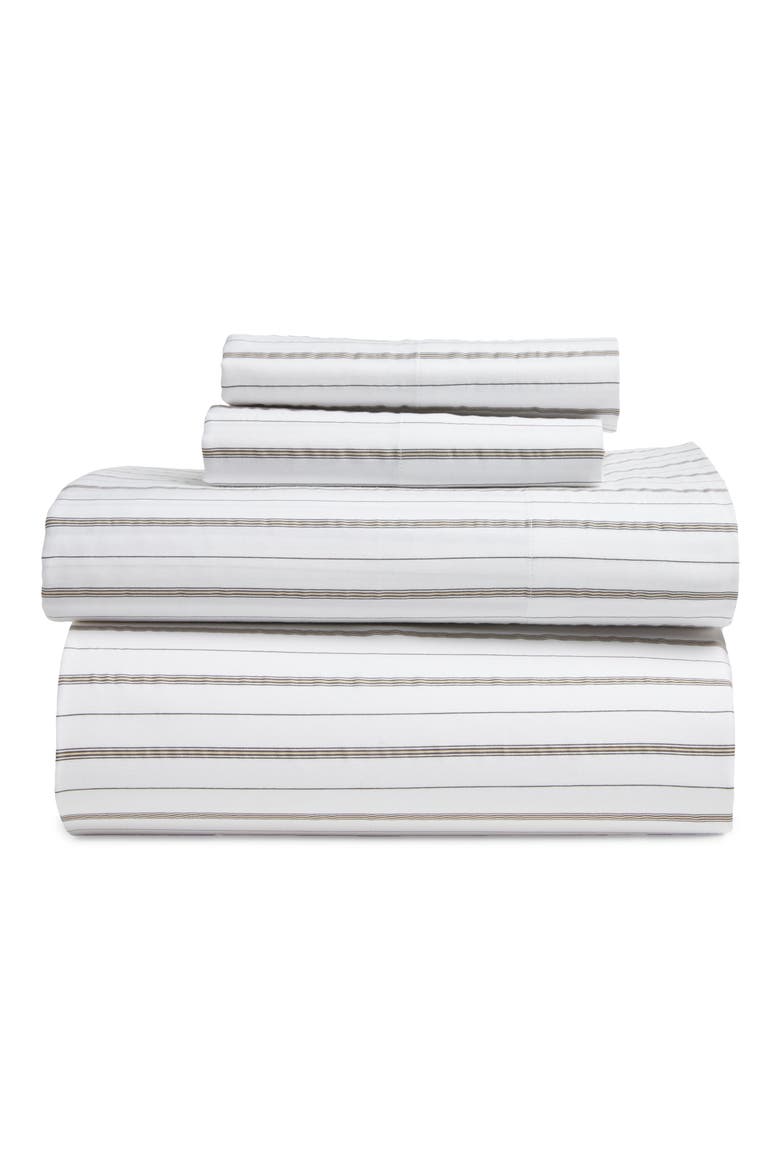 Stripe Organic Cotton Sateen Sheet Set, Main, color, WHITE BRILLIANT STRIPE