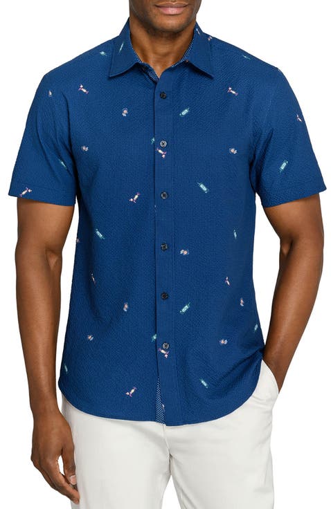 Slim Fit Tropical Drinks Woven Short Sleeve Seersucker