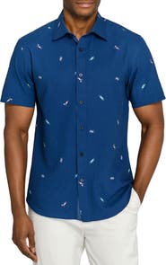CONSTRUCT Slim Fit Tropical Drinks Woven Short Sleeve Seersucker