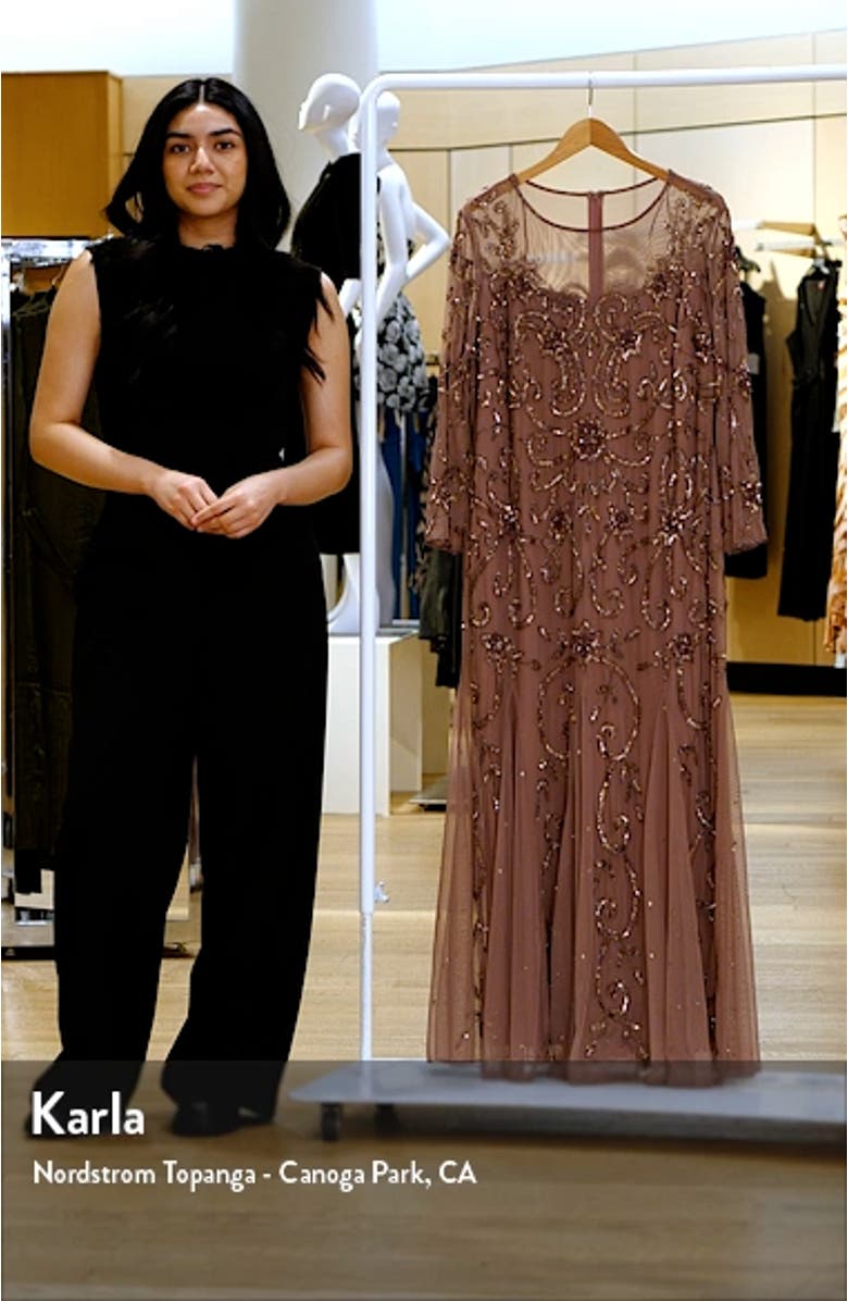 Beaded Long Sleeve Gown, sales video thumbnail