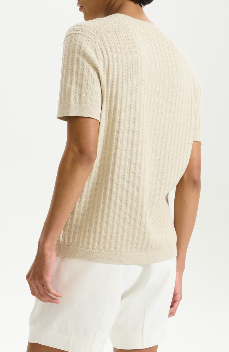 Theory Cable Short Sleeve Cotton Blend Sweater, Alternate, color, New Sand