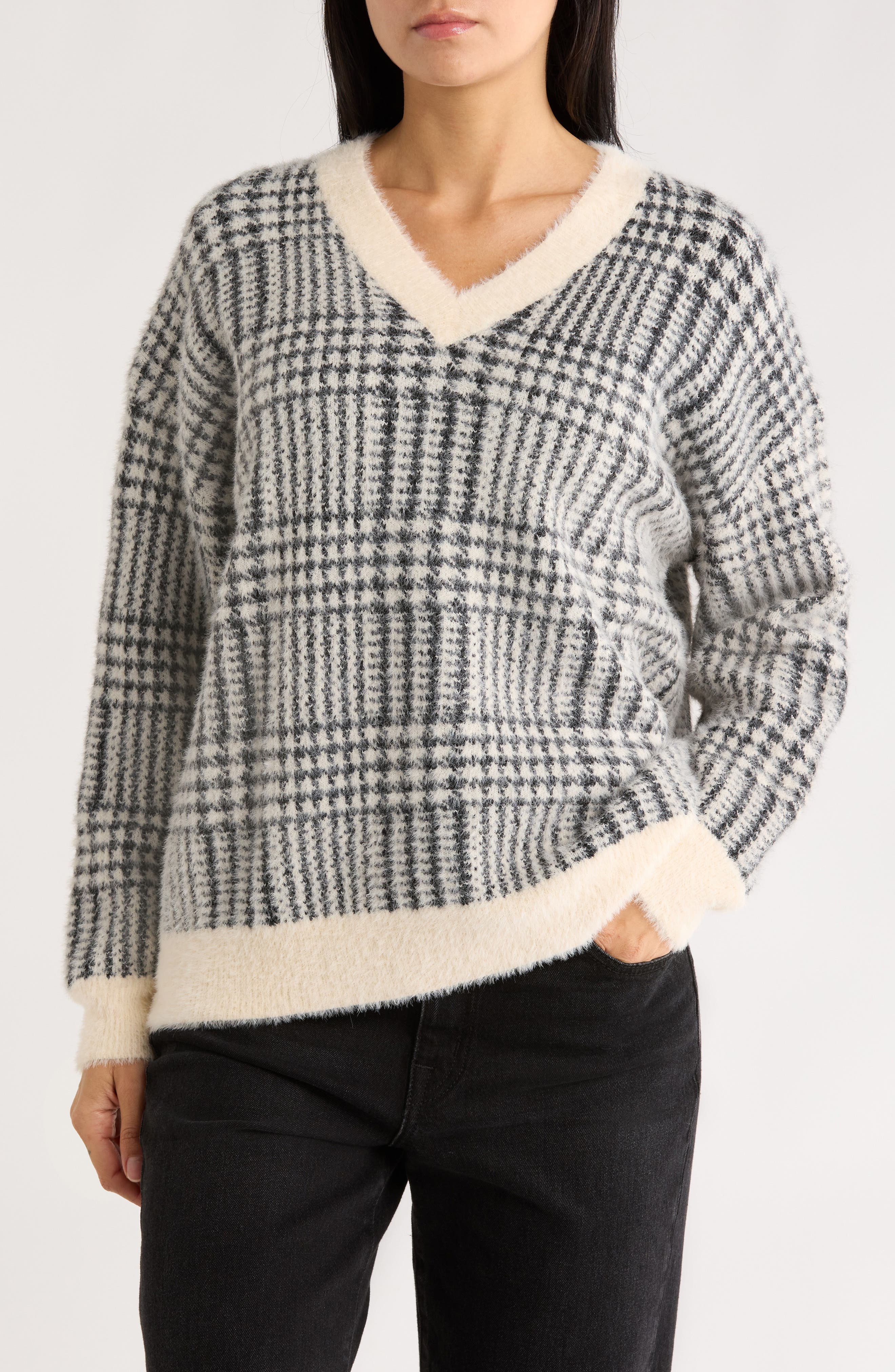 Love Token Plaid V-Neck Sweater