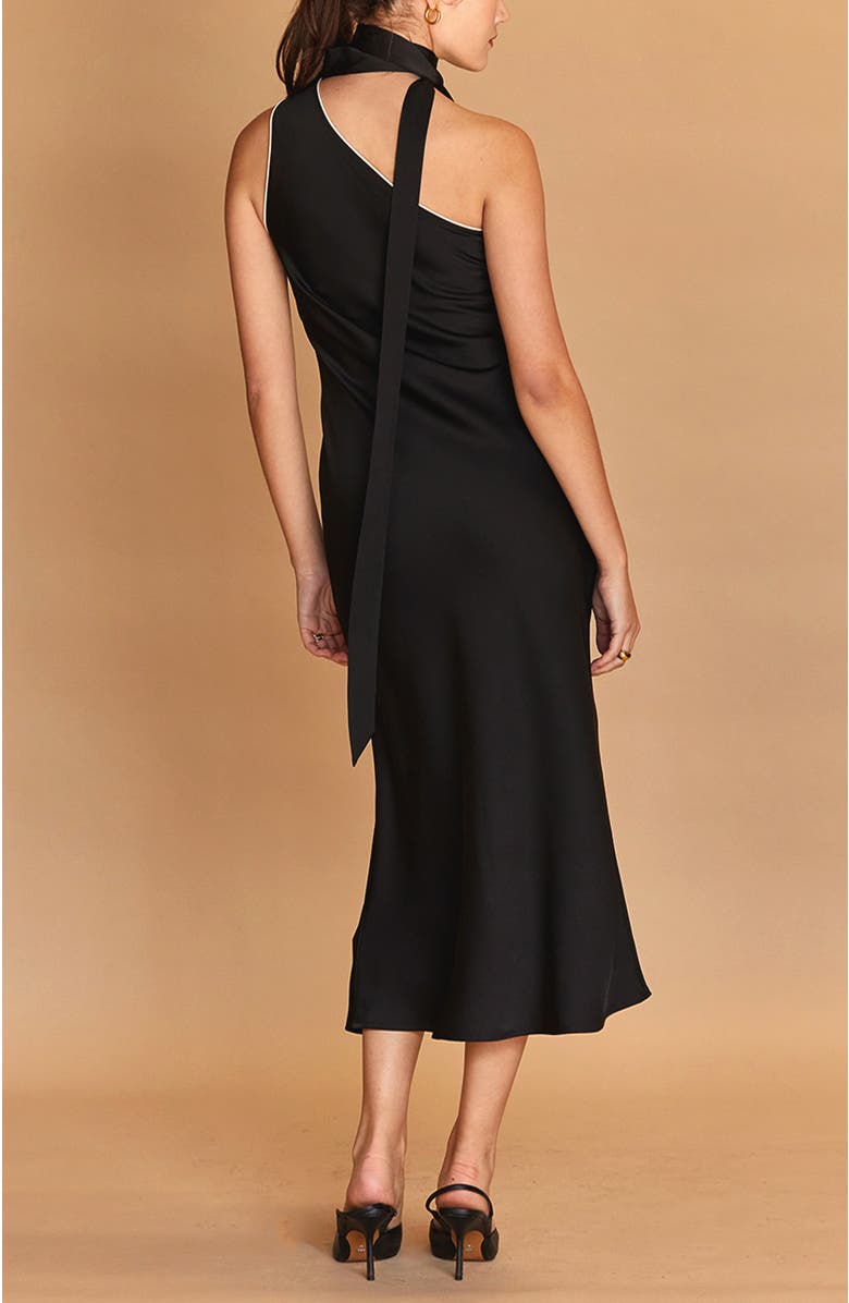 CRESCENT One Shoulder Scarf Satin Midi Dress, Alternate, color, 