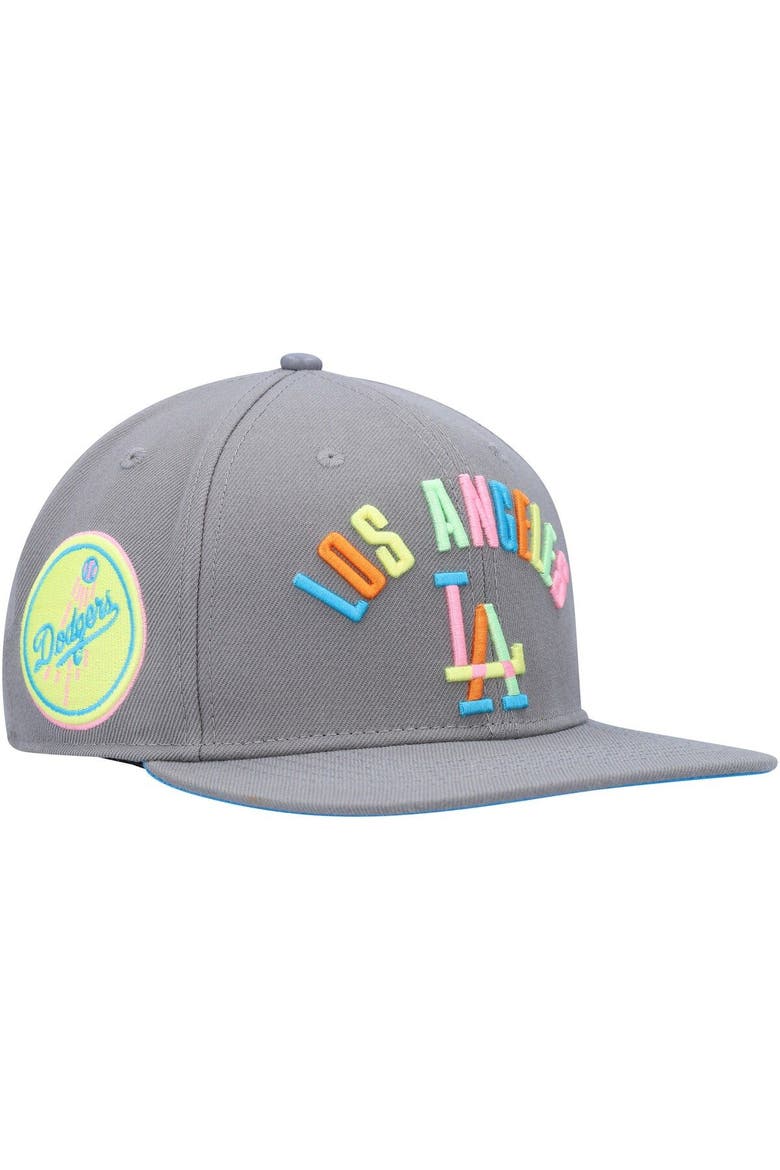 Men's Pro Standard  Gray Los Angeles Dodgers Washed Neon Snapback Hat, Main, color, Gray