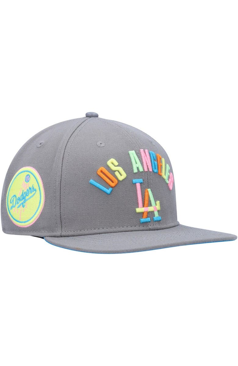 PRO STANDARD Men's Pro Standard  Gray Los Angeles Dodgers Washed Neon Snapback Hat, Main, color, 