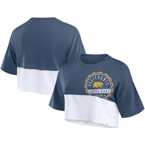 Women's Fanatics Branded Navy/White Cal Bears Oversized Badge Colorblock Cropped T-Shirt