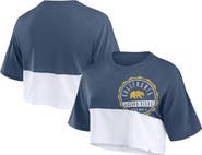 FANATICS Women's Fanatics Branded Navy/White Cal Bears Oversized Badge Colorblock Cropped T-Shirt