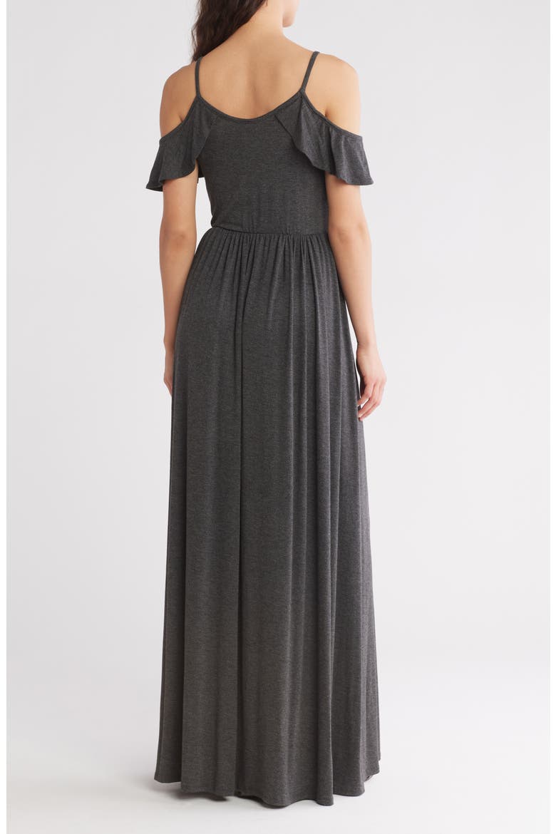 Ruffle Cold Shoulder Maxi Dress, Alternate, color, CHARCOAL
