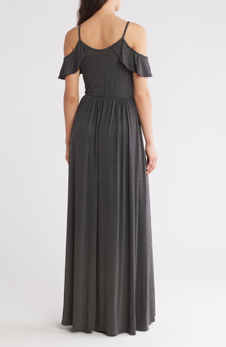 GO COUTURE Ruffle Cold Shoulder Maxi Dress, Alternate, color, Charcoal