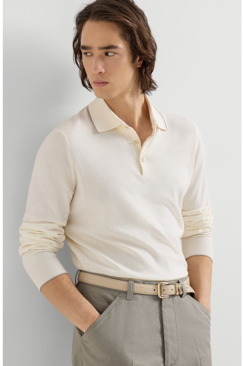 Cotton and cashmere knit polo, Alternate, color, Panama
