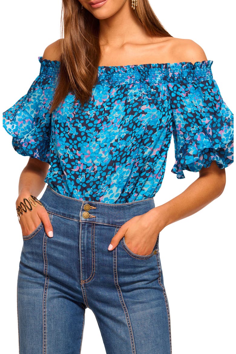 Fiona Floral Off the Shoulder Top, Main, color, SPRING NAVY PETAL