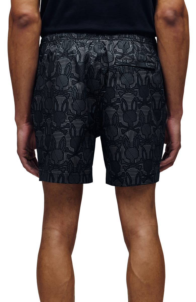 Psycho Bunny Reeves Bunny Print Swim Trunks, Alternate, color, Black