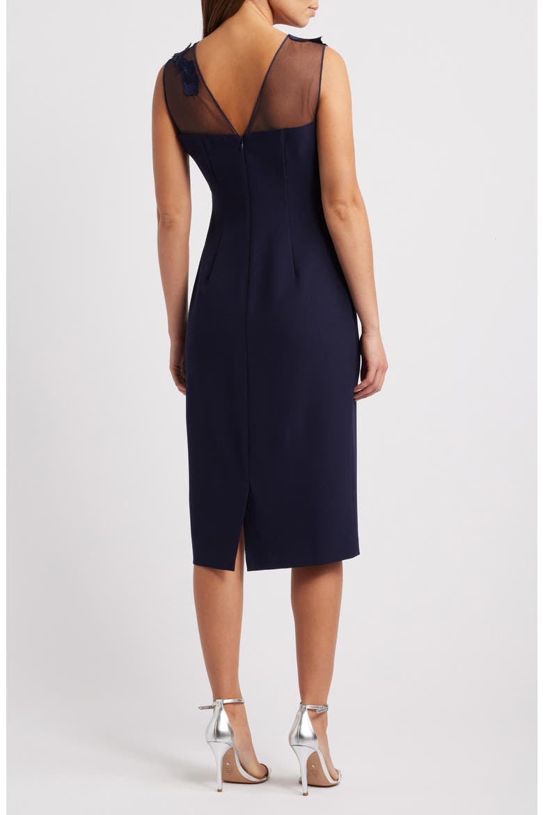 Floral Embroidery Signature Stretch Crepe Sheath Dress, Alternate, color, NAVY