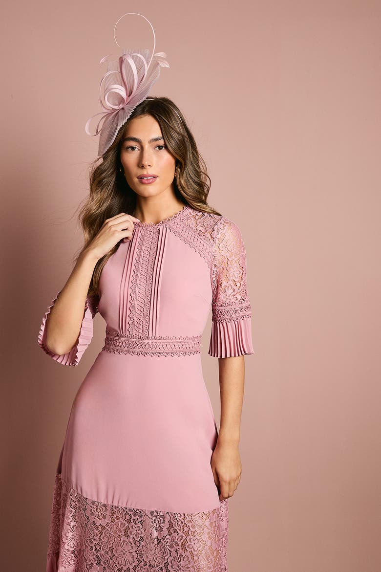 Lace Insert Midi Dress, Alternate, color, Antique Rose